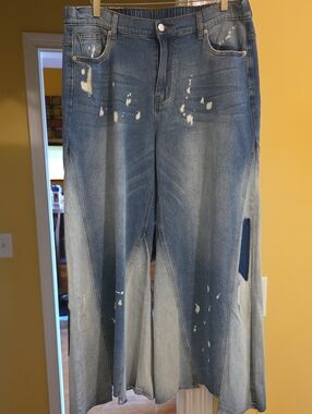 Oli & Hali Blue Distressed Wide-Leg Flare Jeans